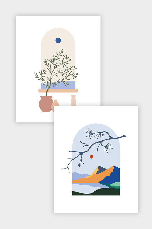 Boho Arid, Dusk Lake: 2 Print Boho Set