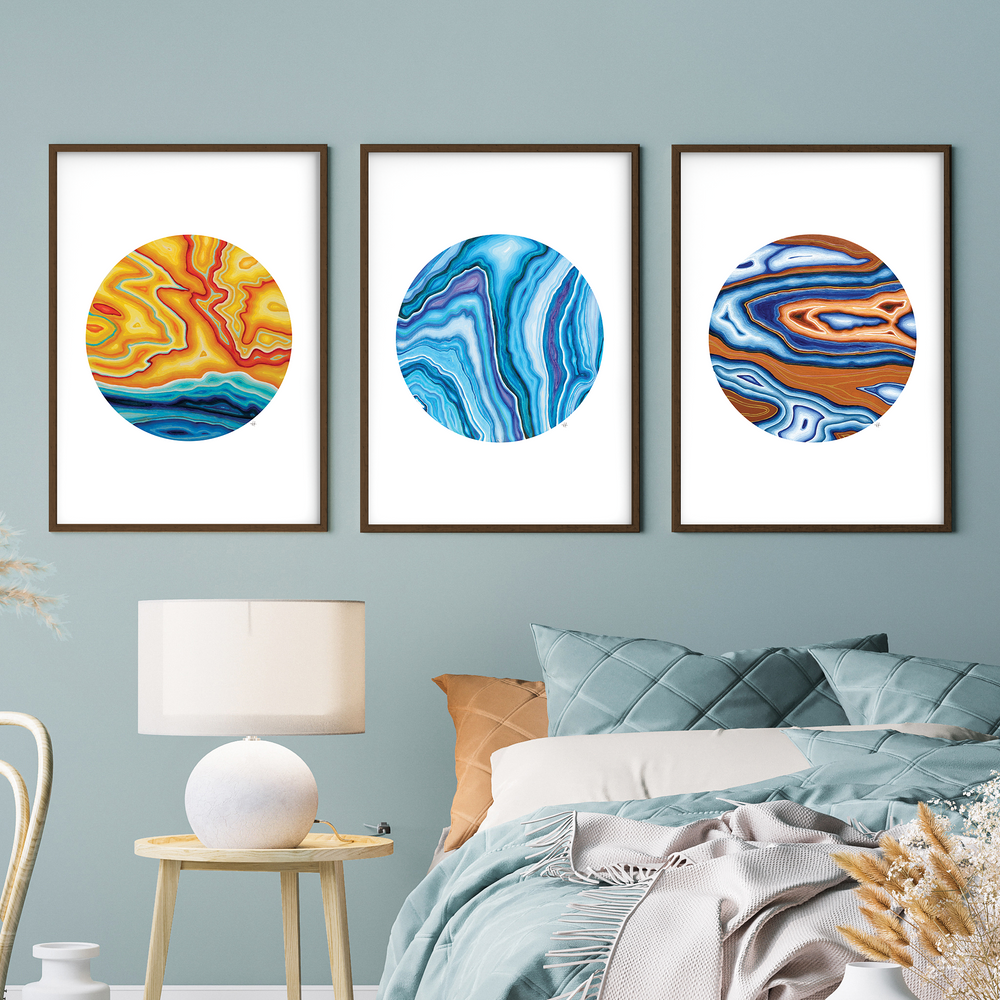 
            
                Load image into Gallery viewer, Our Art Print Set Farwell, La Mar.  Three art print bundle available in various sizes.  Pictured together in bedroom setting.  
            
        